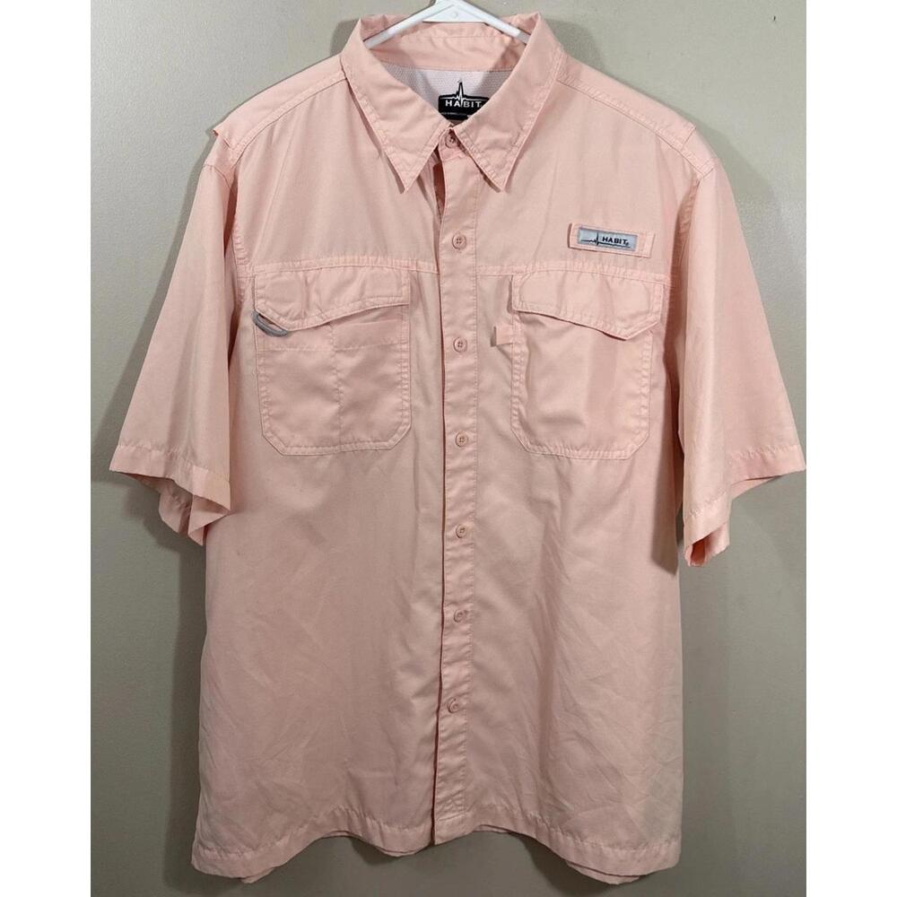 Habit Men's Pink Short Sleeve Fishing Shirt L Vented 40+ Solar Factor gorpcore